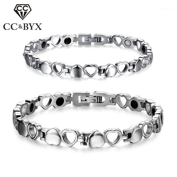 

hollow heart shape trend bracelets for women and men lovers bangles titanium steel magnetic bracelet bijouterie sbrm-0301, Black