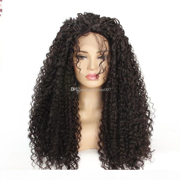 

ladies' afro curly hair wigs made in high temperature fiber half and half handtied and machine long lace kinky curly wigs with bangs ha, Black