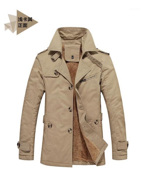 

men's trench coats jackets men jacket autumn and winter fashion big yards plus thick velvet single-breasted long coat 1, Tan;black