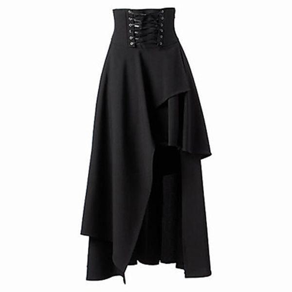 

new women retro high waist irregular skirts women fashion lolita strap black gothic skirts waist bandag irregular long skirt