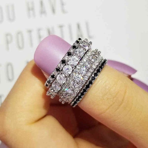 

2022 new arrival silver color bride 4 pieces stacked stack wedding engagement ring sets for women fashion band r5683