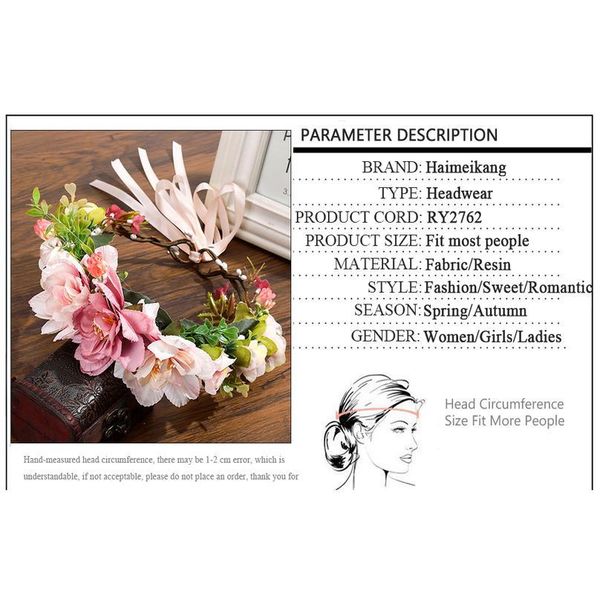 

haimeikang women wedding flower crown wreath bohemia handmade floral garlands flower headband hair accessories bride h qyltfw