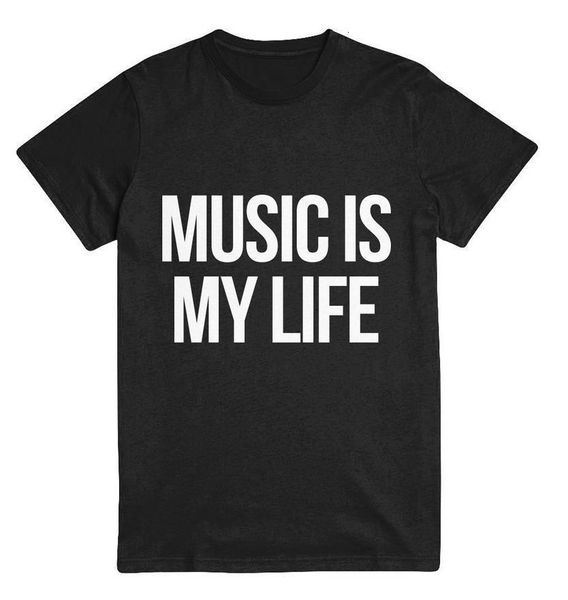 

music is my life letters print women t shirt cotton casual funny shirt for lady black tee hipster z-276, White