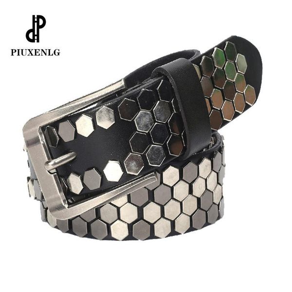 

punk belt genuine leather cowboy metal pin buckle men belt malecowhide hiphop rock rivet belts for men ceinture black, Black;brown