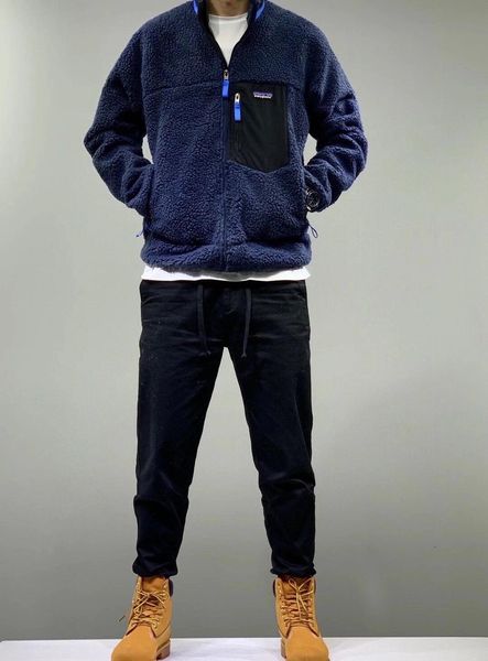 

whole sale price patagonia thick warm classic retro-x autumn winter couple models lamb cashmere fleece coat for men women, Black