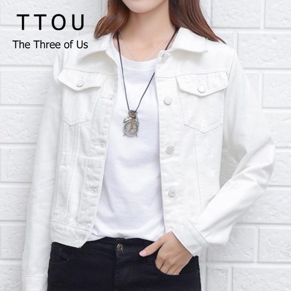 

ttou white denim jackets women spring autumn streetwear pockets button single breasted female jeans jacket women denim coat1, Black;brown