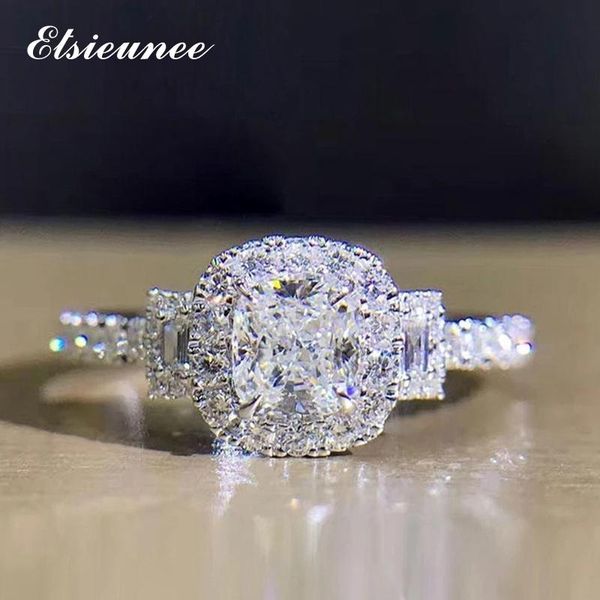 

cluster rings elsieunee 925 sterling silver square simulated moissanite zircon wedding engagement ring three stones for women wholesale, Golden;silver