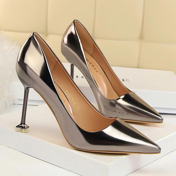 

plus size 2020 color women pump high heels single shoe female patent leather ladies wedding party woman #e65y, Black