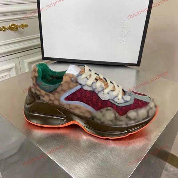 

design shoes rhyton sneakers beige men trainers vintage luxury chaussures ladies shoes designer sneakers with box, Black