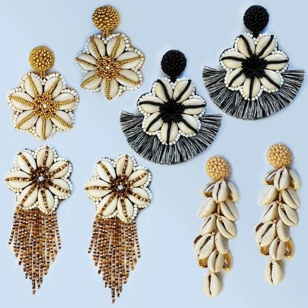 

lady 2020 new bohemian shell drop dangle earrings for women handmade rattan knit summer conch party statement earings gifts, Silver