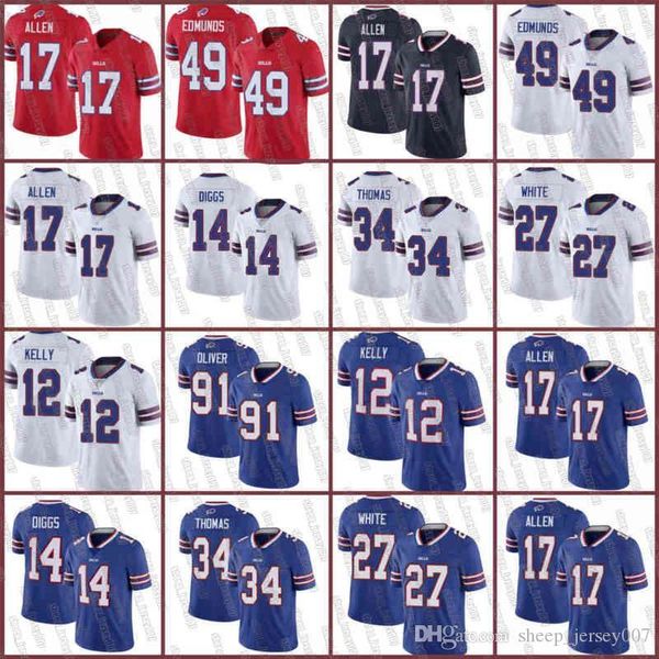 

buffalo bills men #14 stefon diggs 17 josh allen 10 cole beasley 91 ed oliver 27 white women youth nfl limited jersey, Black;red