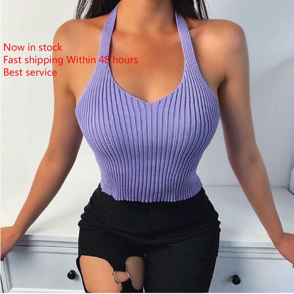

fashion casual fitness sleeveless halter crop v neck tee solid color tank bustier tube white black purple vestidos, Black;blue