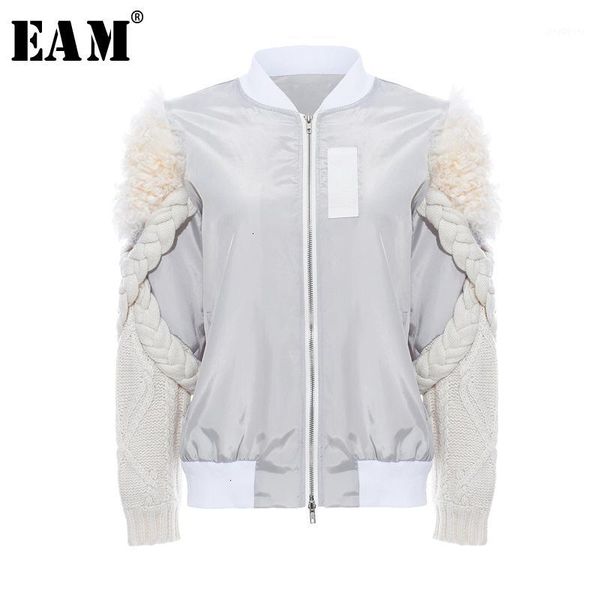 

eam] loose fit gray knitting lambswool short jacket new stand collar long sleeve women coat fashion autumn winter 2019 1k4561, Black;brown