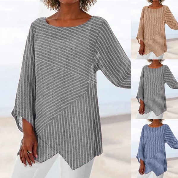 

autumn new fashion women plus size striped long sleeve linen baggy blouse shirt ladies summer tunic z4, White