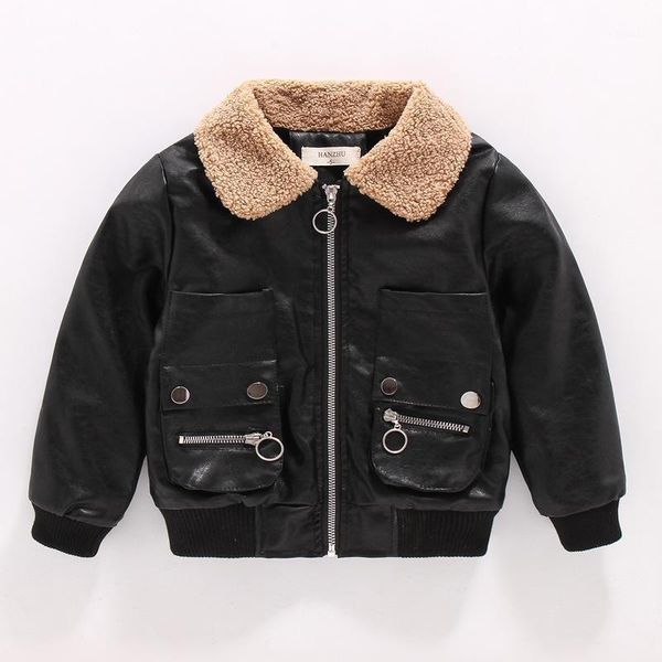 

jackets fashion cool leather brushed warm coat 2021 winter boys kids black1, Blue;gray
