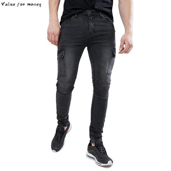 

cargo skinny men biker jeans design fashion casual jeans, Blue