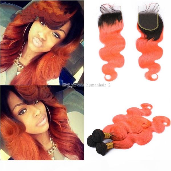 

оранжевый ombre объемная волна с закрытием dark roots 1b 350 оранжевый шнурок закрытие с узелками бразильский virgin two tone человеческих в, Black;brown