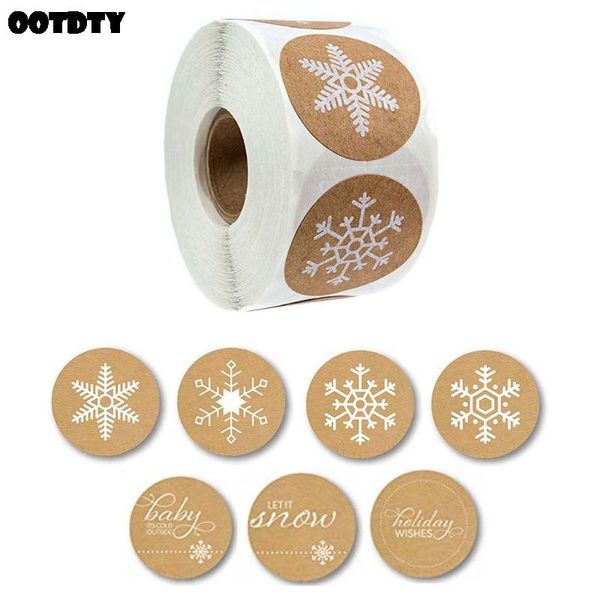 

gift wrap round kraft 7 styles christmas snowflake stickers seal labels scrapbooking stationery decoration 500pcs/roll