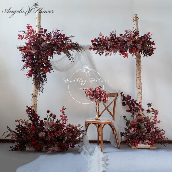 

decorative flowers & wreaths custom burgundy wine red artificial flower row wedding arrangement arch deco wall party scene layout festive pr