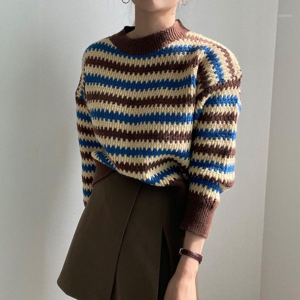 

comel2020 new elegance striped knitted women sweater patchwork long sleeves warm casual autumn winter sweaters1, White;black