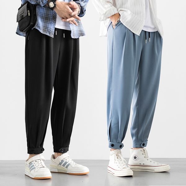 

autumn new vertical casual men's loose student show thin korean suit pants capris solid color, Black