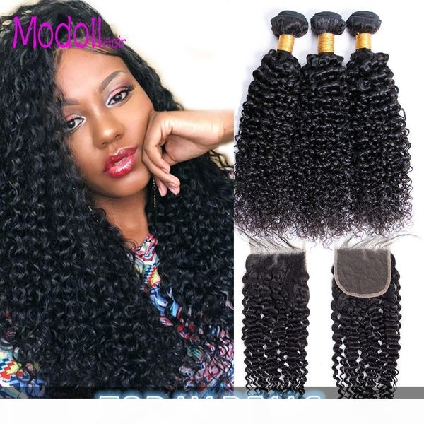 

kinky curly human hair bundles with closure peruvian unprocessed virgin hair jerry curly 3 4 bundles with closure remy hair extension 4pcs, Black;brown