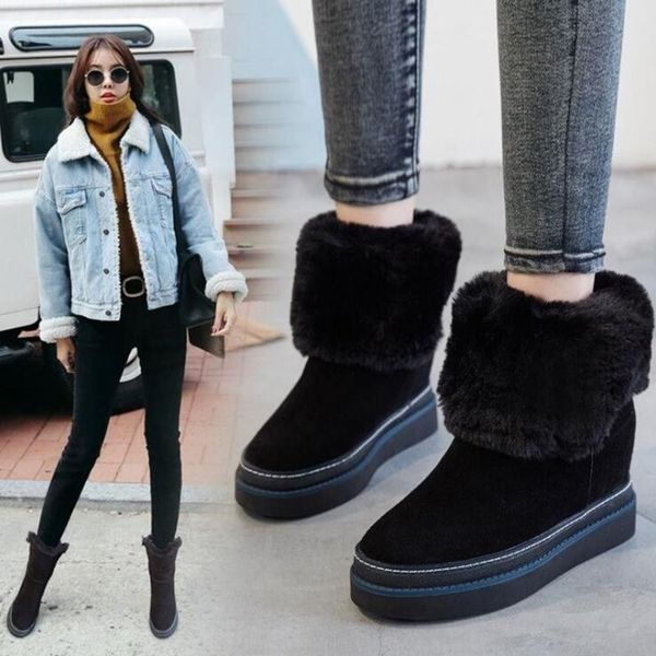 

winter women snow shoes woman fashion thick bottom wedge boots short plush warm increase non-slip booies y200114, Black