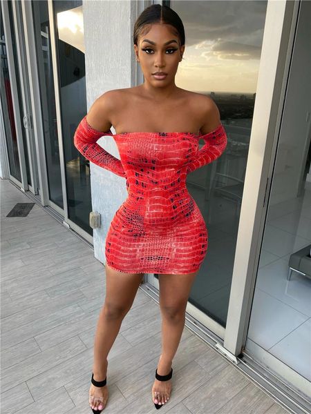 

casual dresses chronstyleÂ snake skin print women dress 2021 slash neck off shoulder long sleeve bodycon clubwear party short pencil, Black;gray