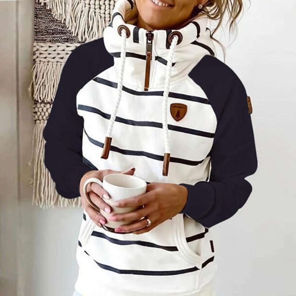 

2021 new hoodie stripe women sweatshirt long sleeve clothes pocket zipper hoodies female spring thick outwear