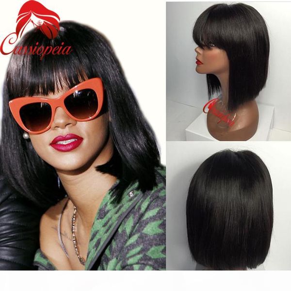 

rihana bob human hair wig with bangs glueless brazilian full lace bob human hair wigs short bob lace front wigs large stock, Black;brown