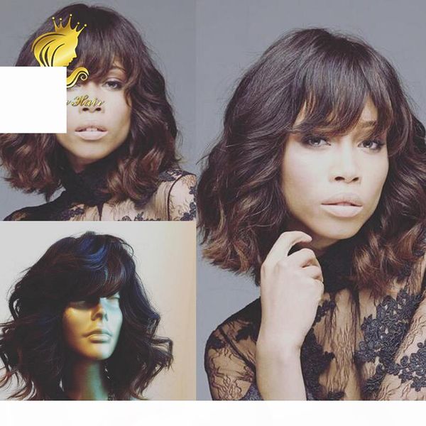 

african american natural wave ombre glueless lace front wig full lace wig peruvian human hair wigs fast shipping, Black;brown