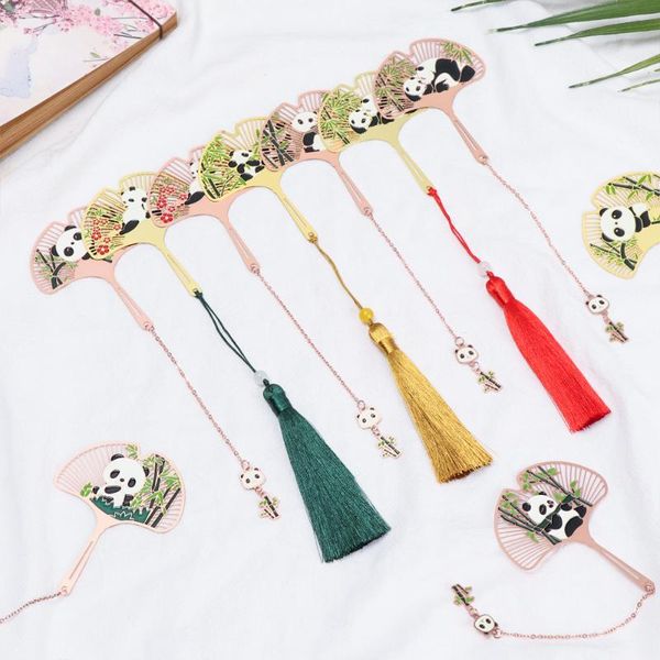 

chinese style retro cute panda metal bookmark pendant hollow bookmark book tassel pagination mark kids office school stationery