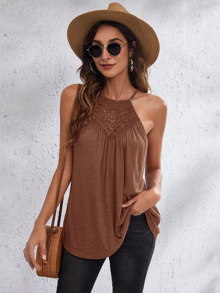 

solid cutout detail tie back halter c2fn#, White