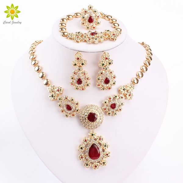 

fine jewelry sets for women wedding accessories african beads party gift gold color crystal necklace earrings sets 201222, Slivery;crystal