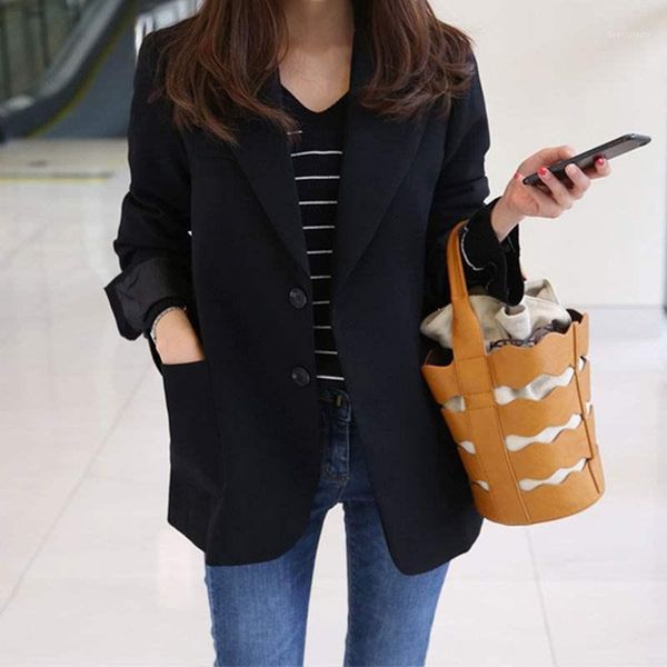 

women blazers female 2019 runway jacket casual coat office wear work button elegant ladies plus size slim blazer for women s02601, White;black