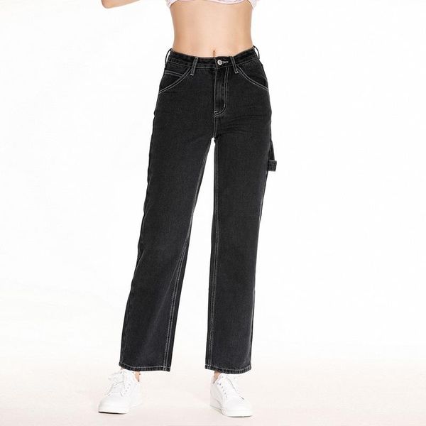 

women's jeans 2021 high waist straight women baagy boyfriend overalls loose wide leg denim pants washed retro autumn winter long jean, Blue