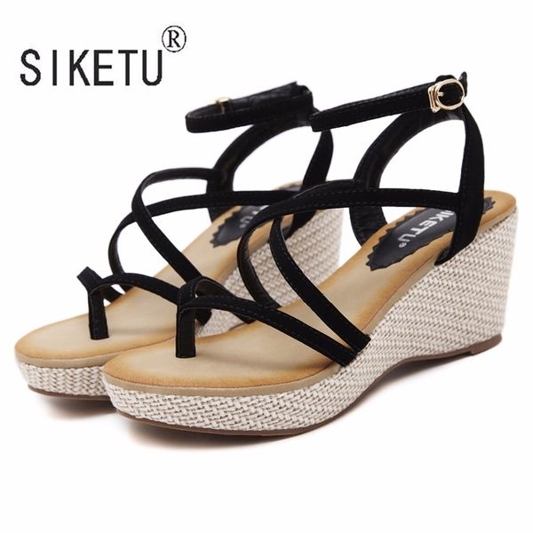 

est fashion buckle strap women wedges sandals shoes 35-40 220308, Black