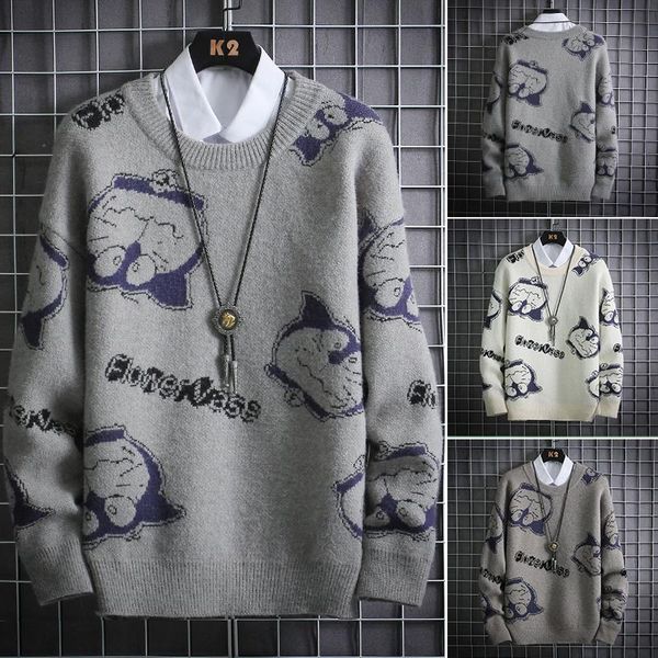

new fashion brand 2020 men's casual pullover o-neck outwear male slim korea style printed loose sweater, White;black