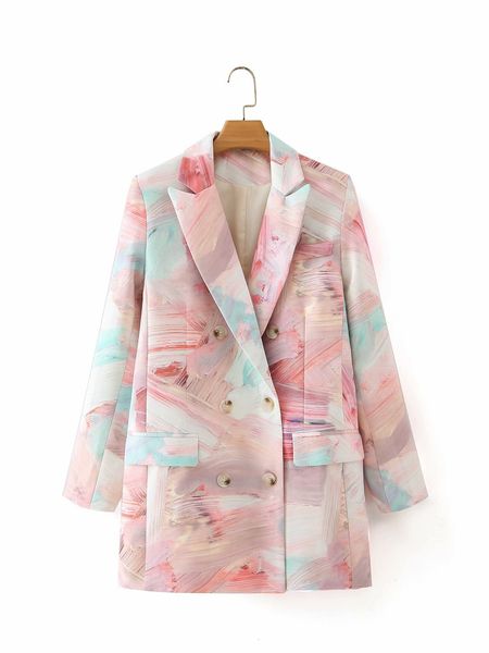 

2021 new europe and the united states women's clothing wholesale double-breasted restoring ancient ways of pink graffiti jackets 2594, Black;brown