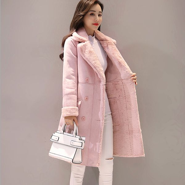 

women suede leather winter coat 2020 female coats long thick fleece warm faux sheepskin jackets autumn outwear, Tan;black