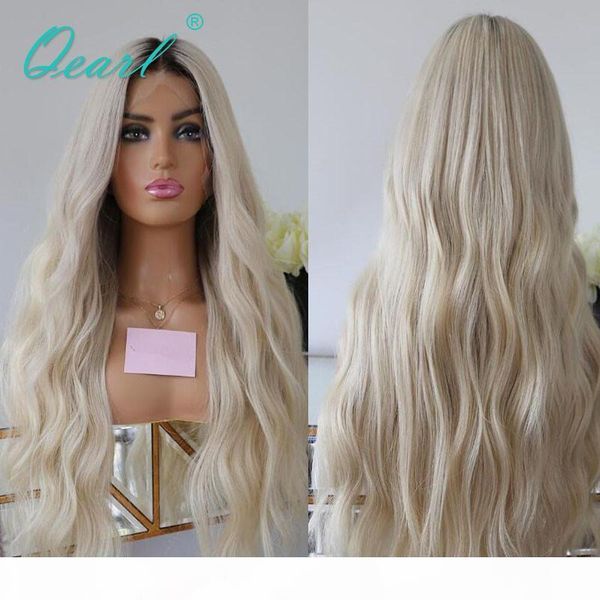 

platinum blonde lace front wig 13x6 glueless human hair wigs ombre wavy remy hair for women transparent 150% 180% 26" 28" qearl, Black;brown