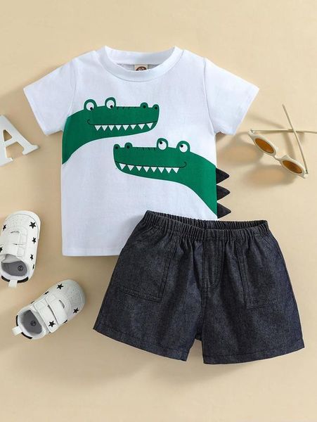 

baby cartoon graphic 3d patched tee & shorts she, White