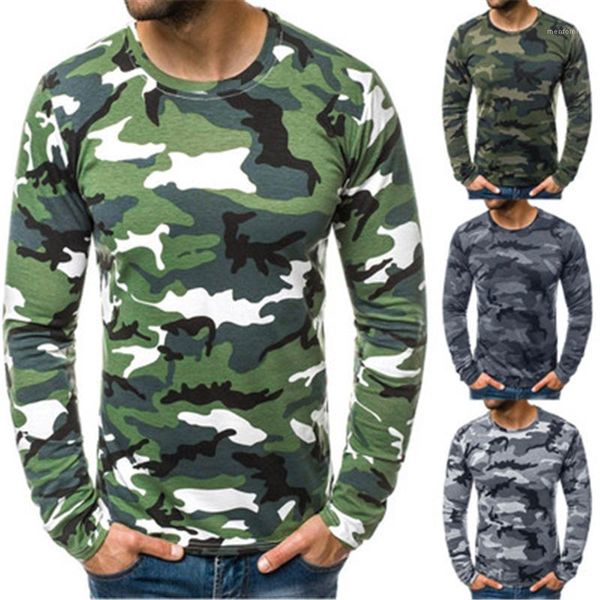 

long sleeve casual skinny tees spring male new slim folds tshirt mens camouflage round neck t-shirt fashion trend, White;black