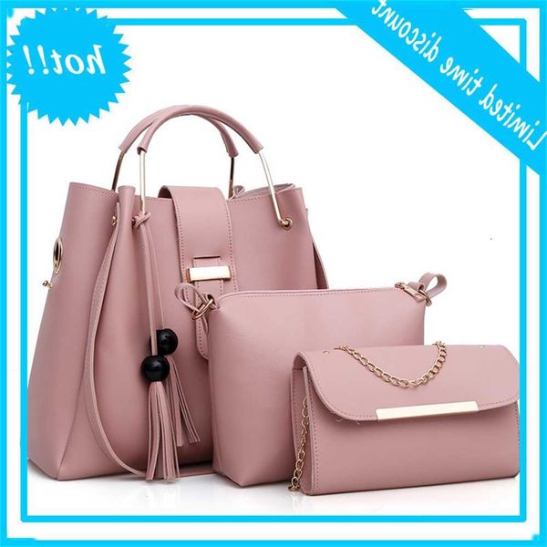

hbp 3pcs three-piece wholesale fashion design mom bag handbags purse chain tassel pink crossbody shoulder ladies wallet