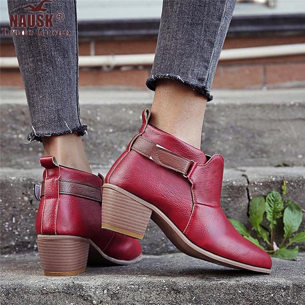 

female ankle boots shoes buckle strap classic square heels ladies winter shoes bota femenina 2020 zapatos de botas mujer, Black