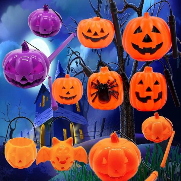 

led halloween pumpkin lights lamp plastic pumpkin lantern spiders bats pumpkin shape portable halloween glow toy party decoration dbc vt0965