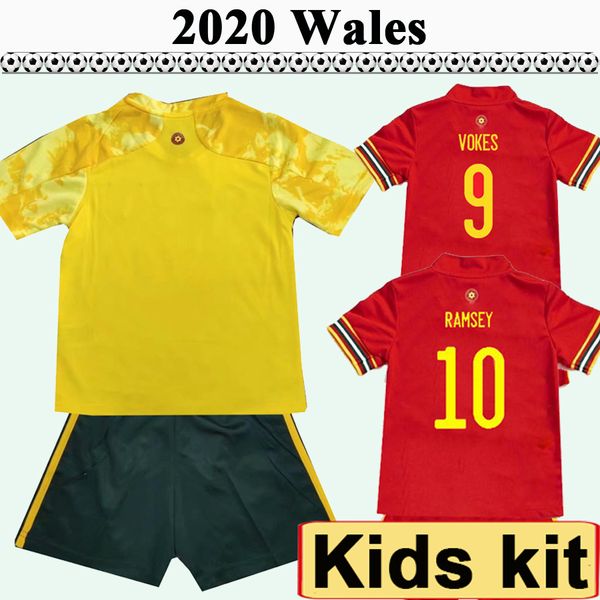 

2020 allen ramsey kids kit soccer jerseys new wales national team bale wilson home red away yellow football shirt child short sleeve, Black