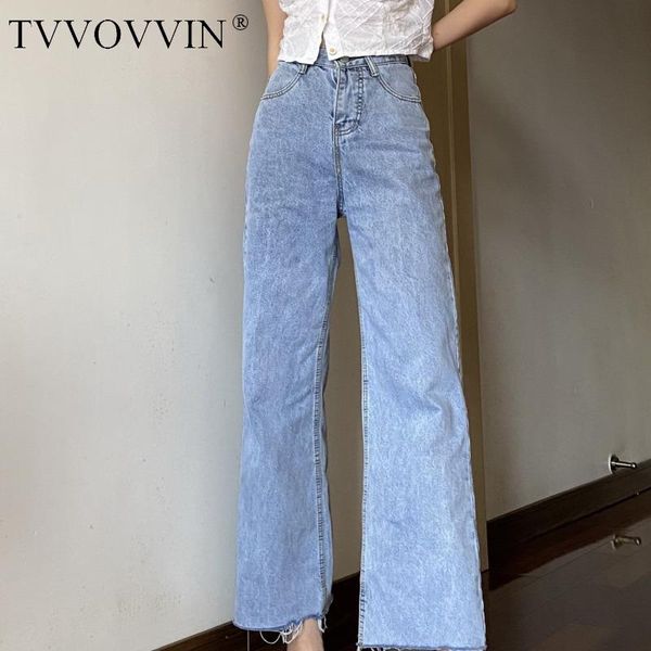 

women's jeans tvvovvin american style old washed light color woolen wide leg pants high waist slim straight 8ocd, Blue