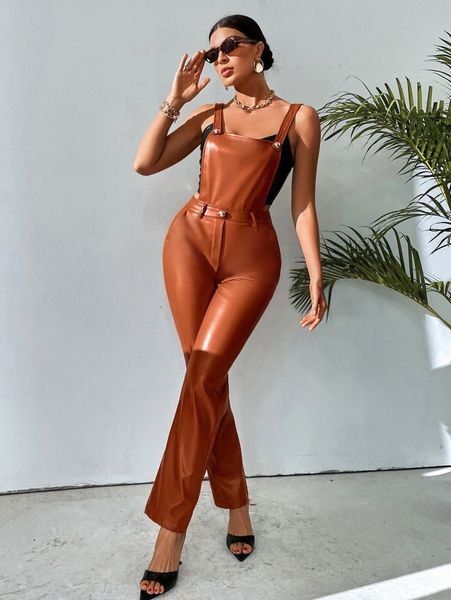 

solid pu overall jumpsuit without cami y9wh#, White