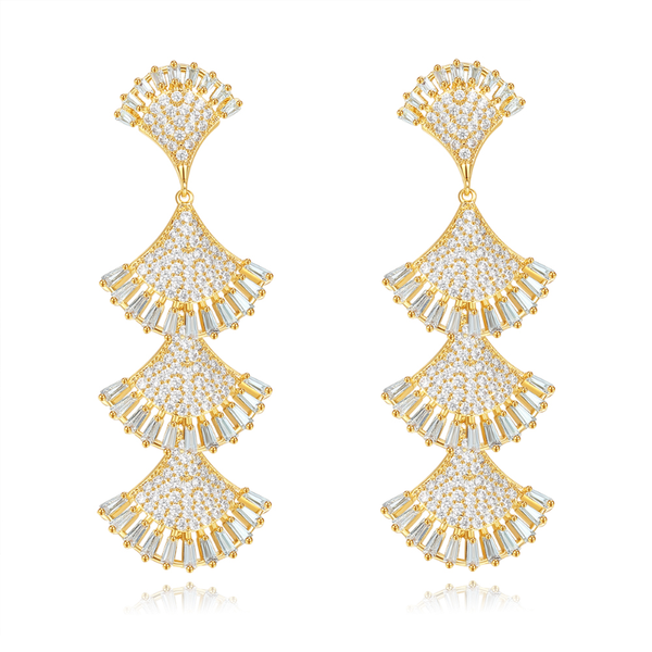 

dangle & chandelier deelan classic hanging earrings for women three-layer shiny cubic zirconia shell office ladies party jewelry, Silver